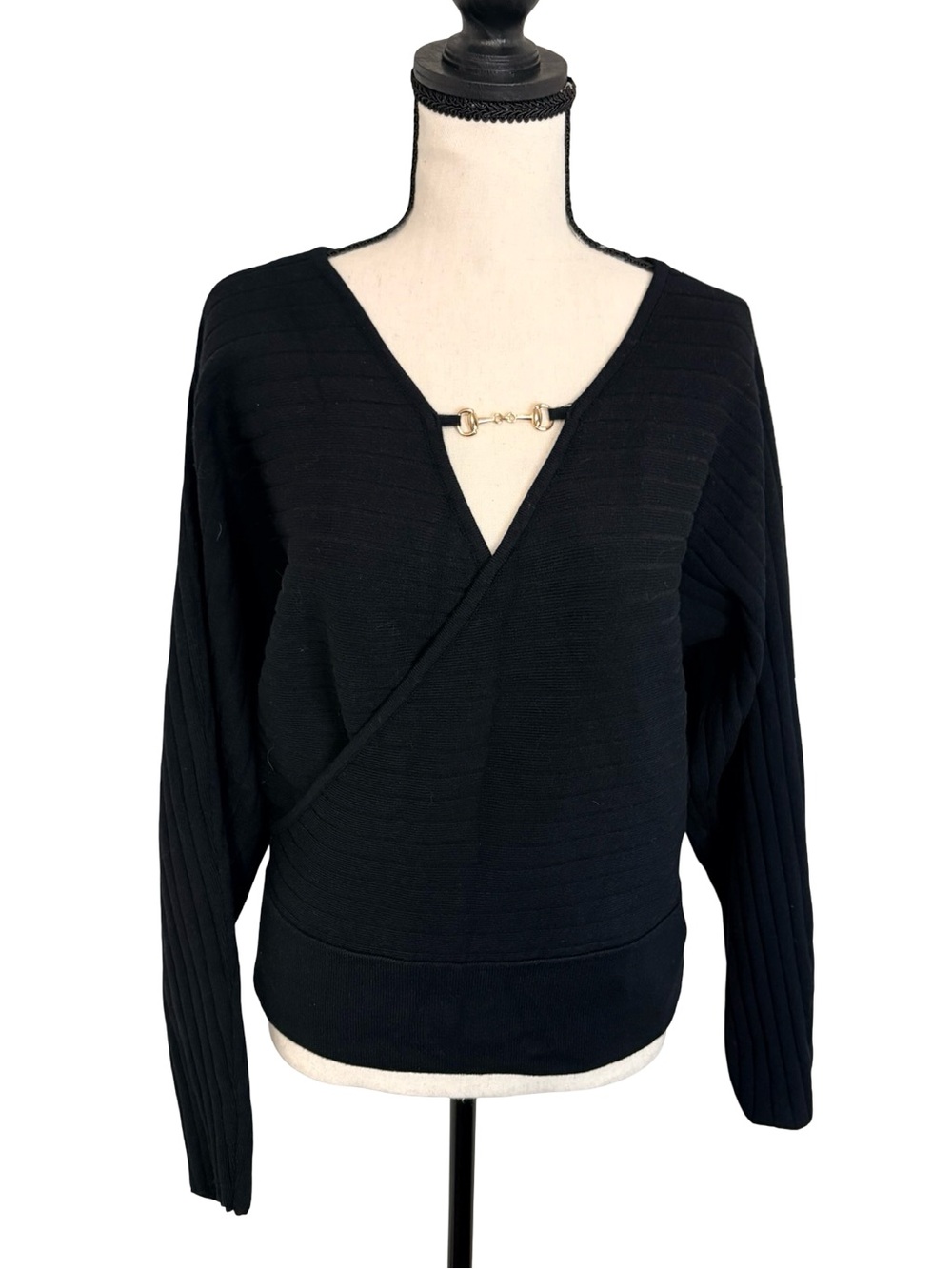 Chicwish Black Ribbed Batwing Sweater with Horsebit Detail